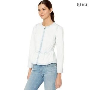 Rebecca Taylor Sz 6 Peplum Denim Jacket Acid Wash Front Zip